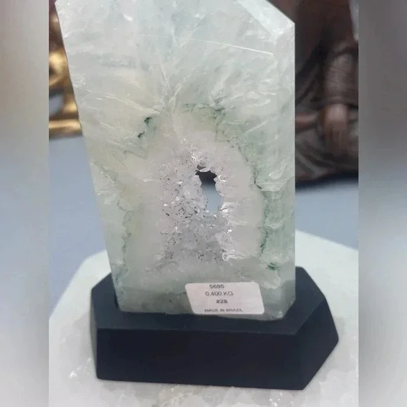 Druzy Quartz with Prasiolite and Anatase Inclusions Tower with Stand - Picture 2 of 5